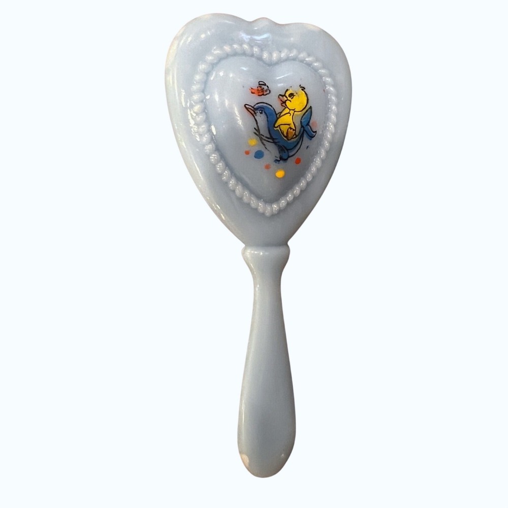 Vintage Heart Shaped Baby Hair‎ Brush Blue Duckling Bird Hong Kong 5 Inch